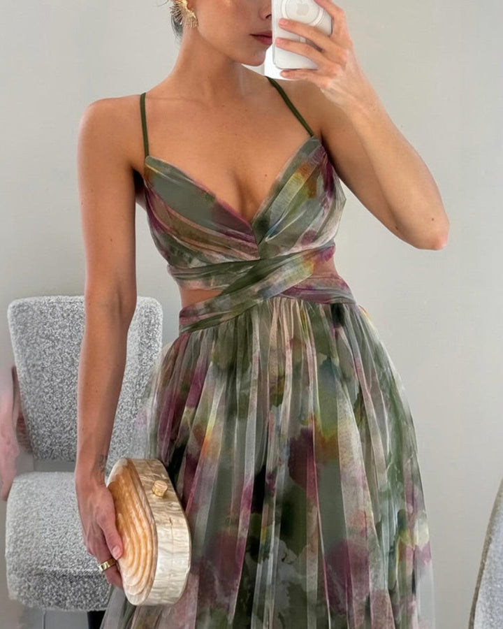 Vestito Lungo Floreale Con Spalline Regolabili Da Donna