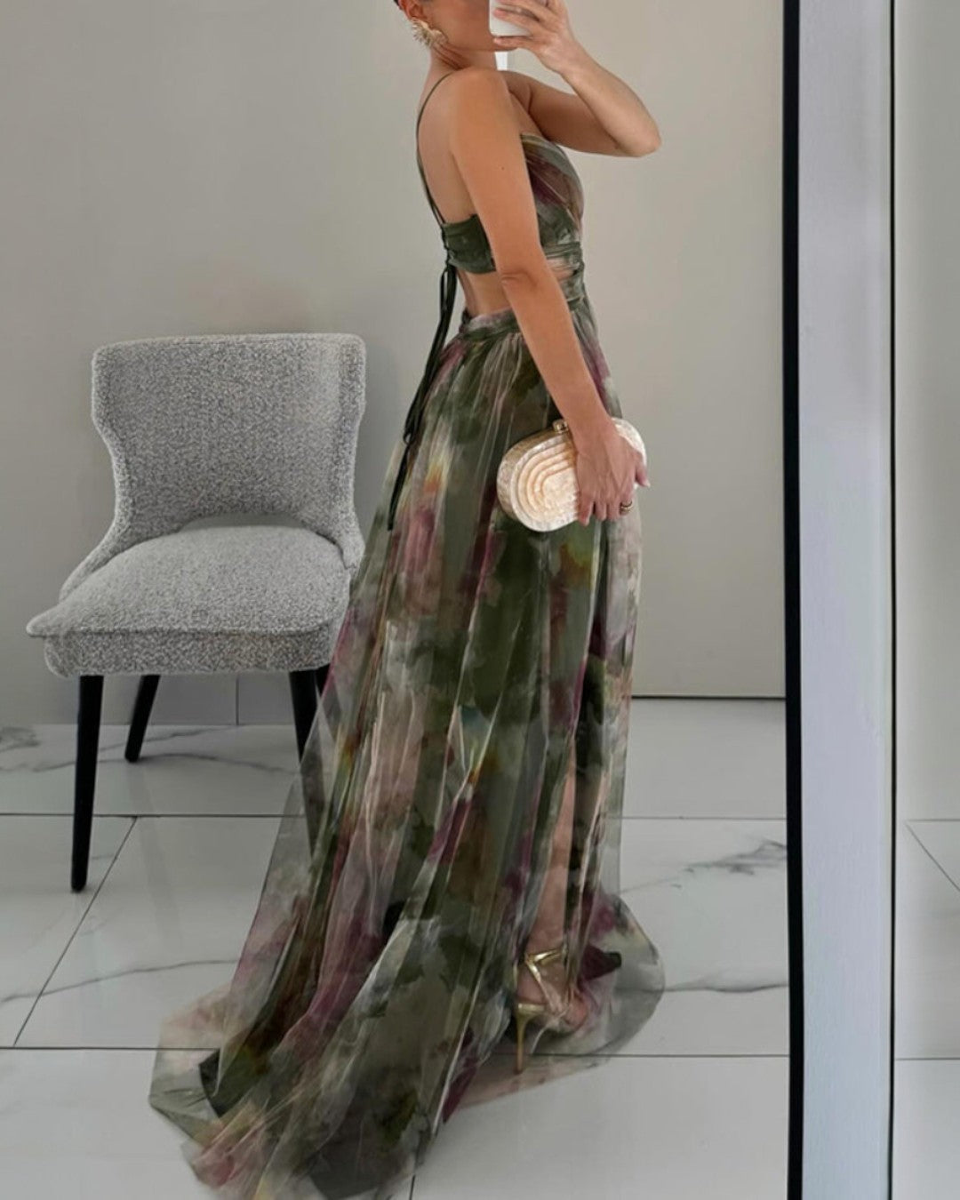 Vestito Lungo Floreale Con Spalline Regolabili Da Donna