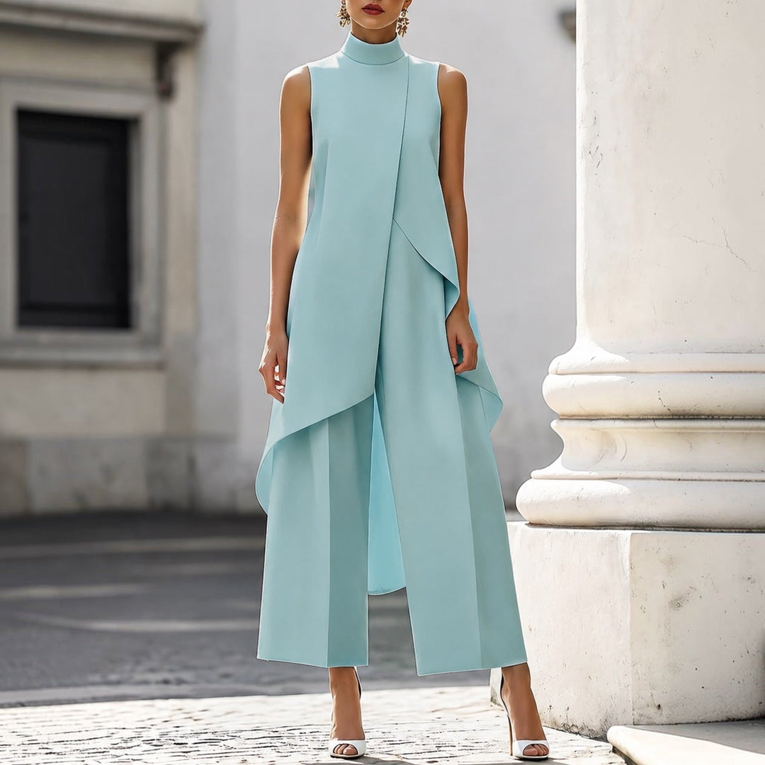 Tuta Elegante Gamba Larga Collo Alto Da Donna