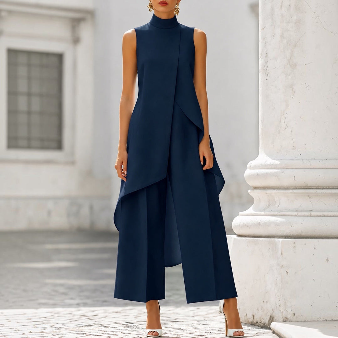 Tuta Elegante Gamba Larga Collo Alto Da Donna