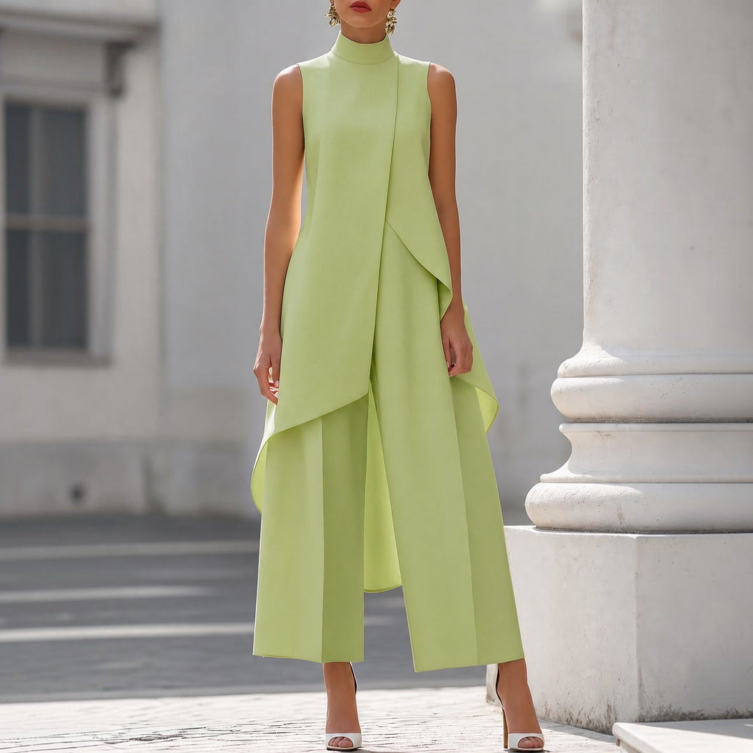 Tuta Elegante Gamba Larga Collo Alto Da Donna