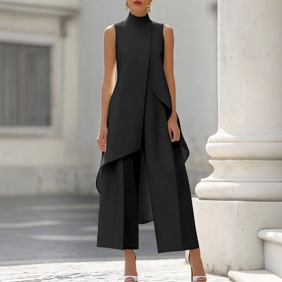 Tuta Elegante Gamba Larga Collo Alto Da Donna