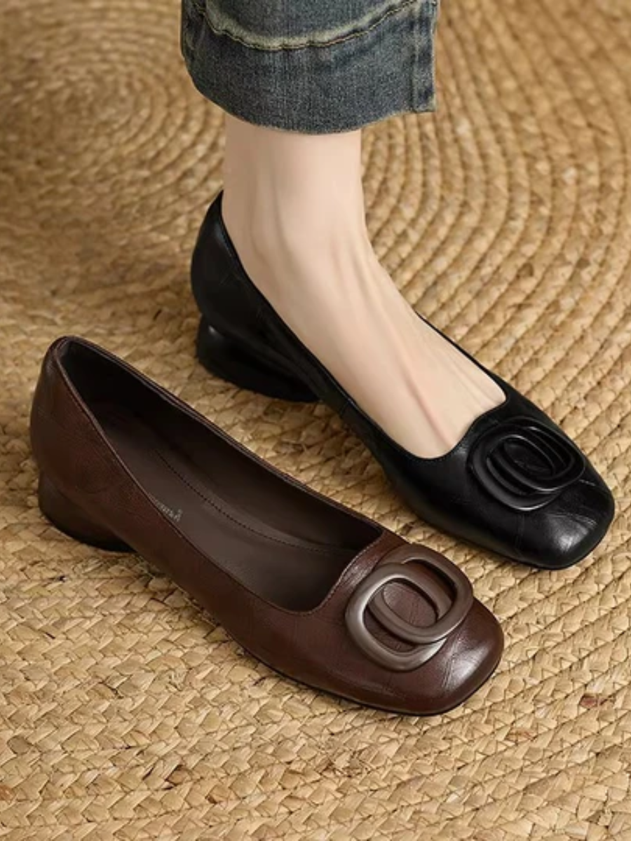 Ballerine Punta Squadrata Con Fibbia Da Donna