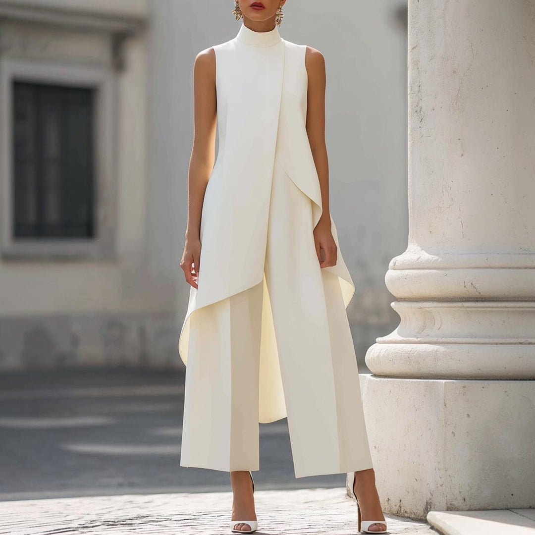 Tuta Elegante Gamba Larga Collo Alto Da Donna