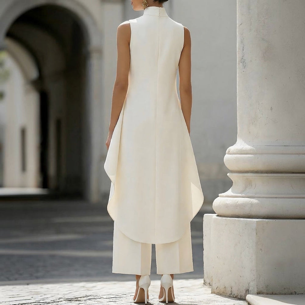 Tuta Elegante Gamba Larga Collo Alto Da Donna