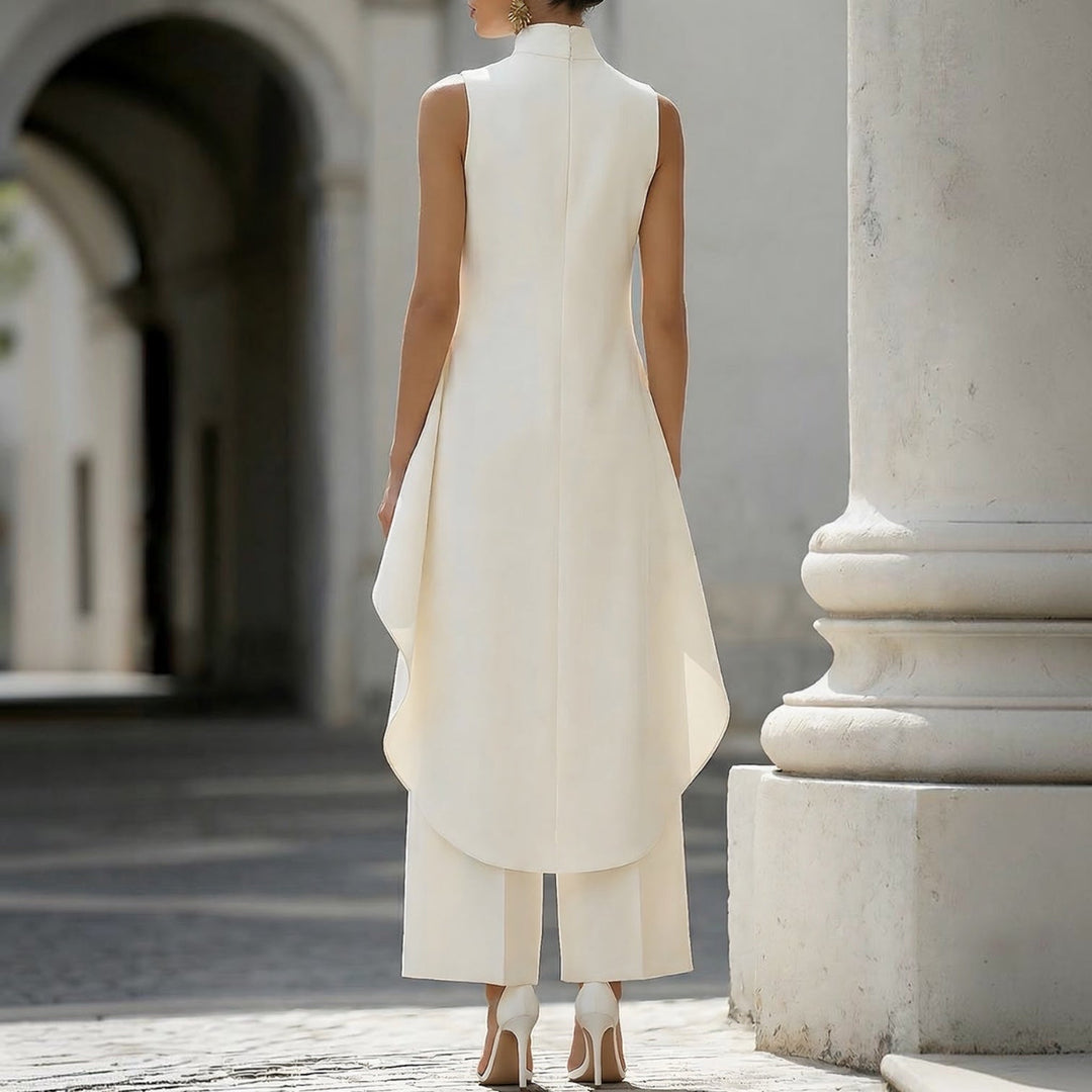 Tuta Elegante Gamba Larga Collo Alto Da Donna