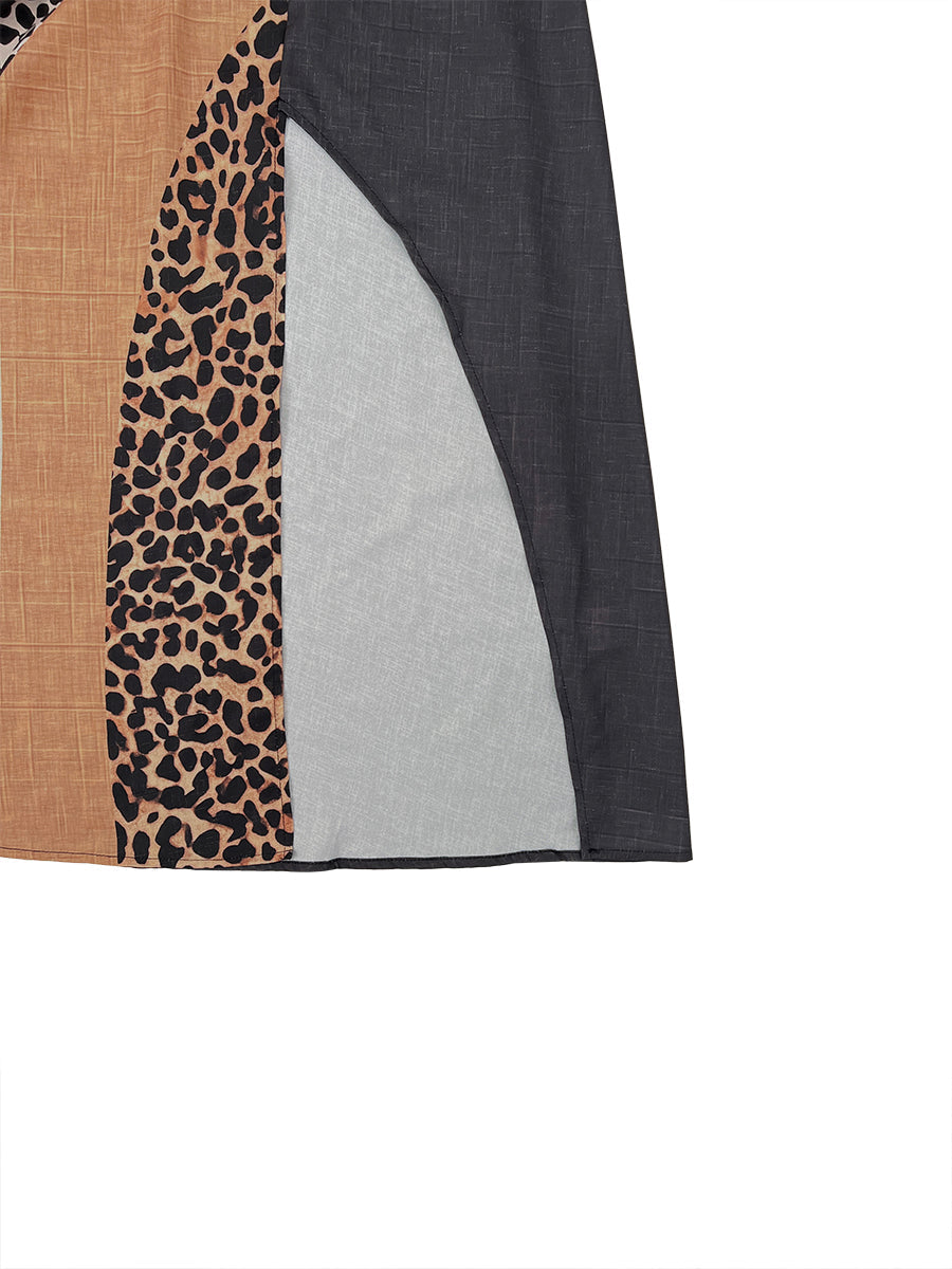 Abito Lungo Halter Stampa Leopardo Asimmetrico Da Donna