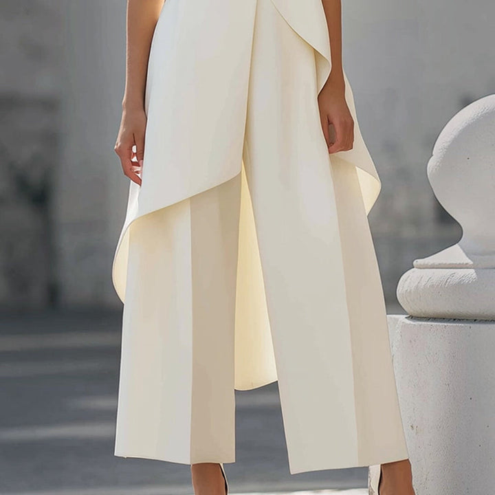 Tuta Elegante Gamba Larga Collo Alto Da Donna