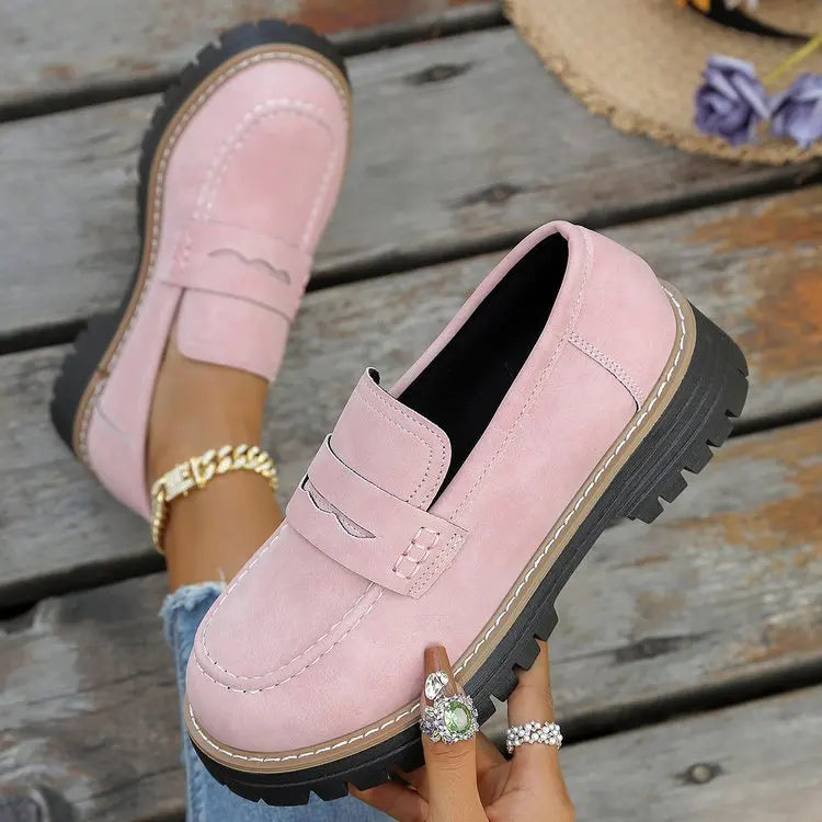Mocassini Con Plateau Stile College Da Donna