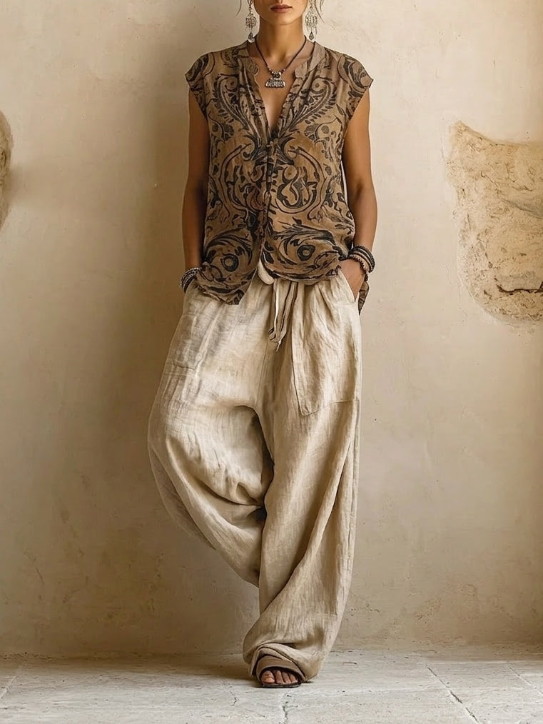 Completo 3 Pezzi Boho Stampato Da Donna