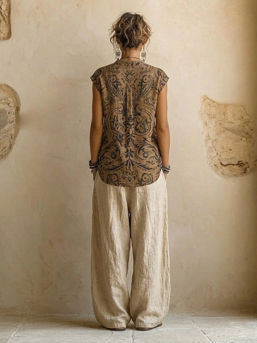 Completo 3 Pezzi Boho Stampato Da Donna