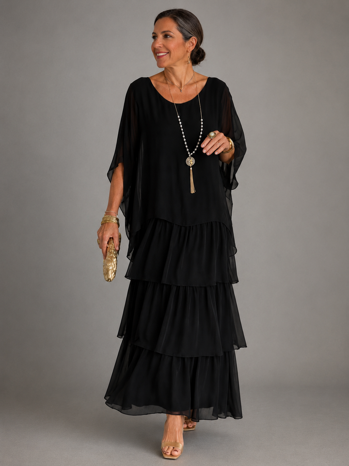 Abito Lungo Elegante Fluido A Strati Da Donna