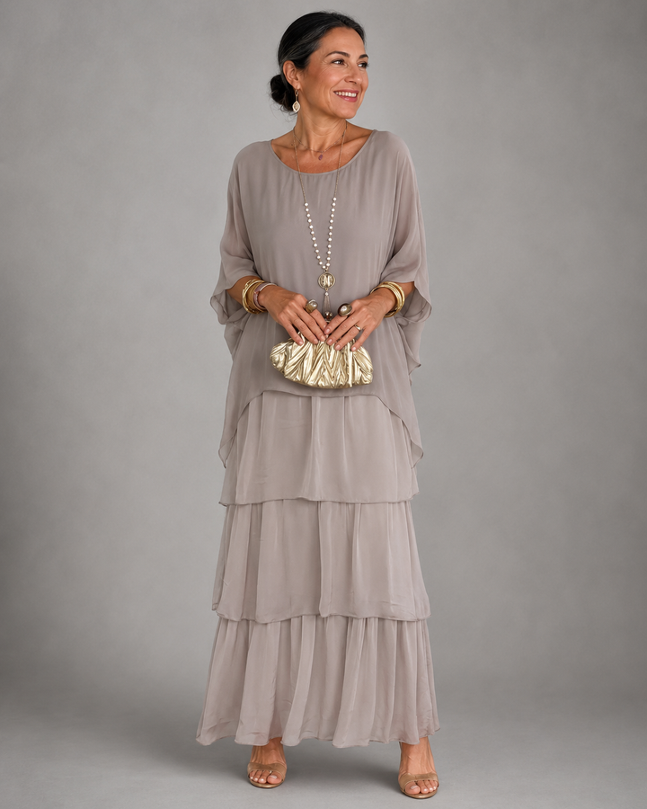 Abito Lungo Elegante Fluido A Strati Da Donna